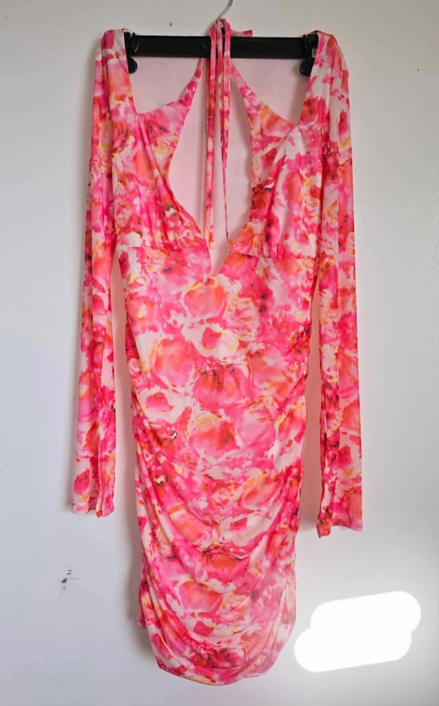 Pink Floral halter Sleeve Mini Dress - photo 2