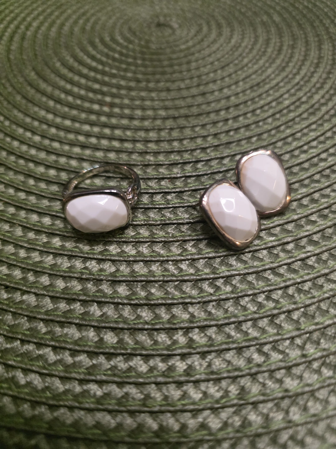 Ring and Earrings Set - White Stone Stamped 925