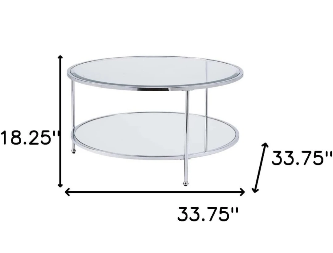 Round Glass & Chrome Coffee Table with Mirrored Shelf - photo 3