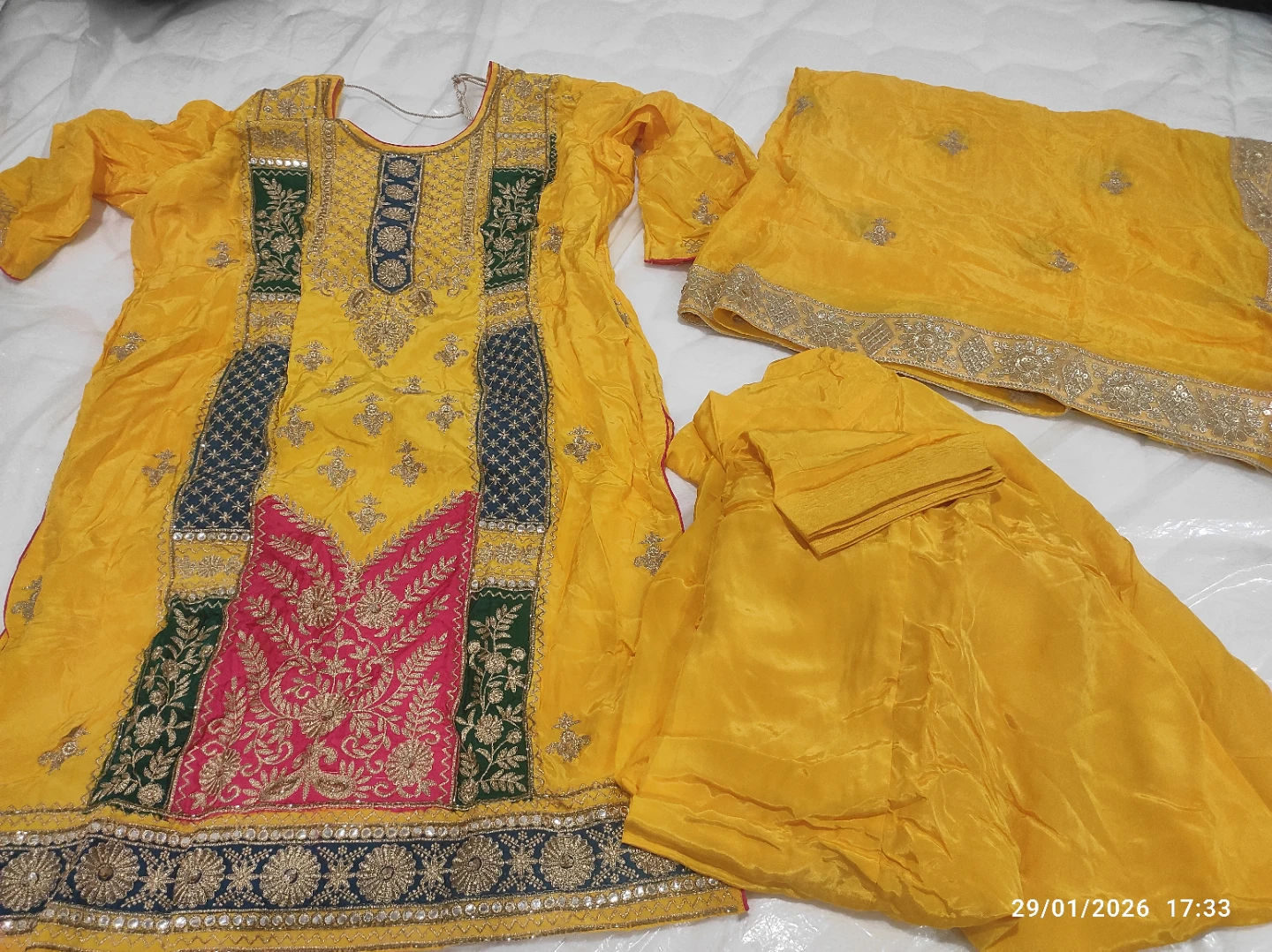 Yellow Embroidered 3-Piece Shalwar Kameez Set