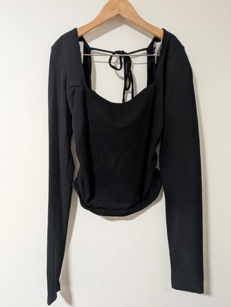 GARAGE Black Long Sleeve Square Neck Top