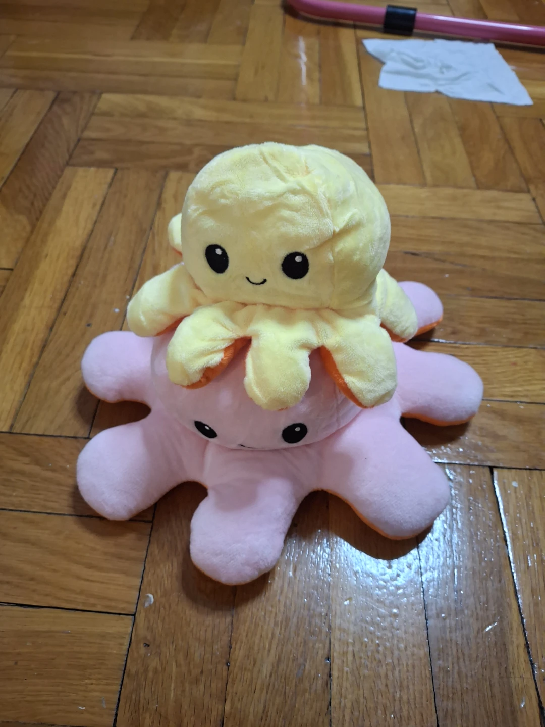 Reversible Octopus Plush Toy - Yellow/Orange & Pink/Blue