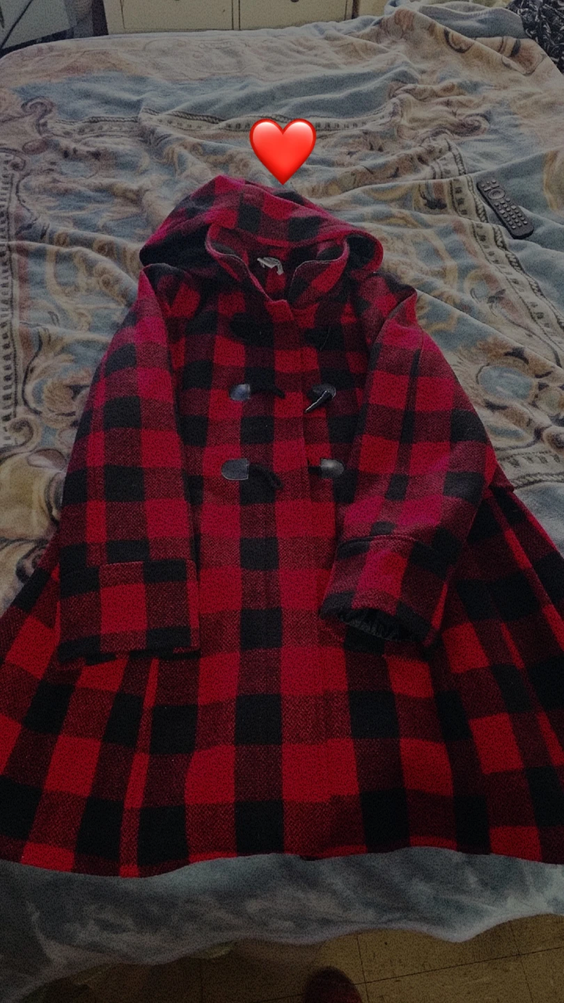 Red and Black Buffalo Plaid Hooded Toggle Coat - photo 3