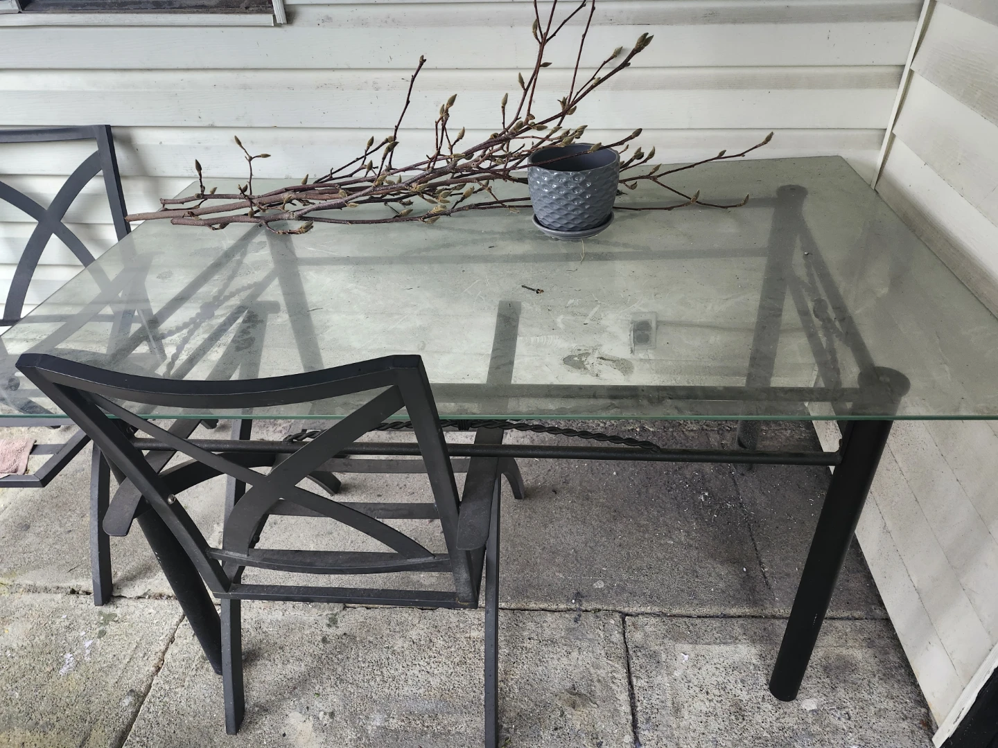 Glass Top Patio Table with Metal Frame