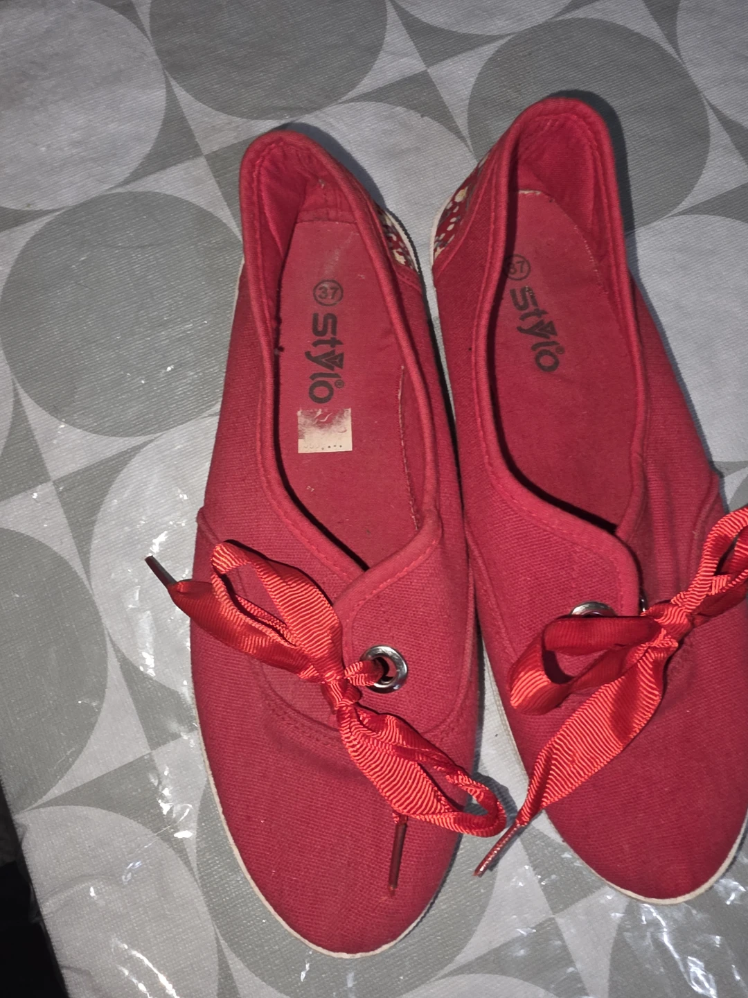 Stylo Red Floral Accent Canvas Shoes - Size 37