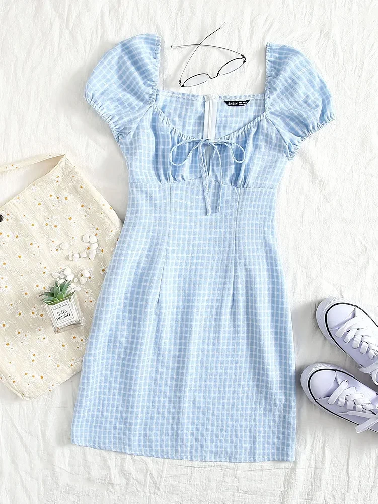 Blue Gingham Puff Sleeve Dress size 4 small - photo 2