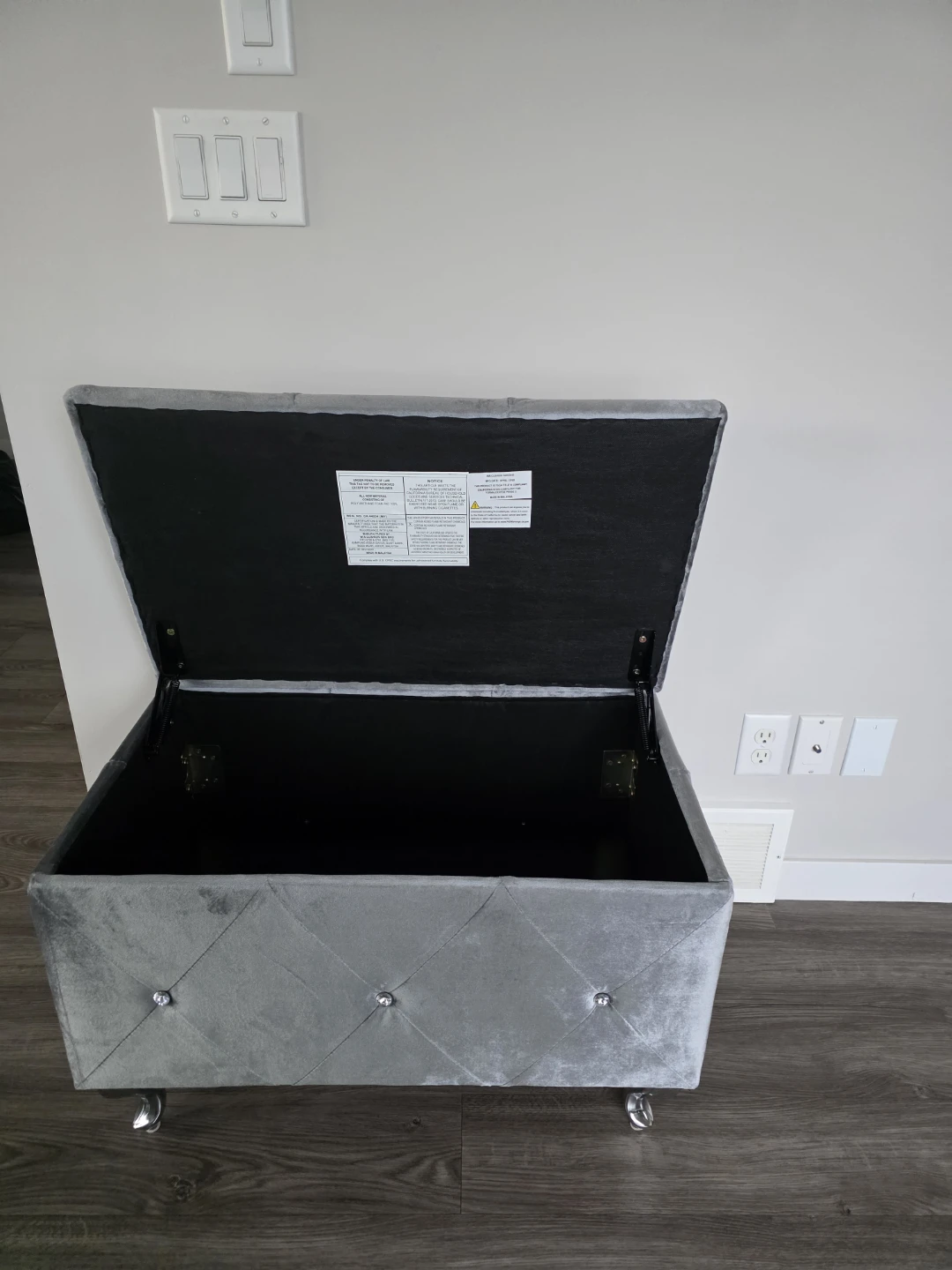 Grey Velvet Storage Ottoman Bench - photo 3