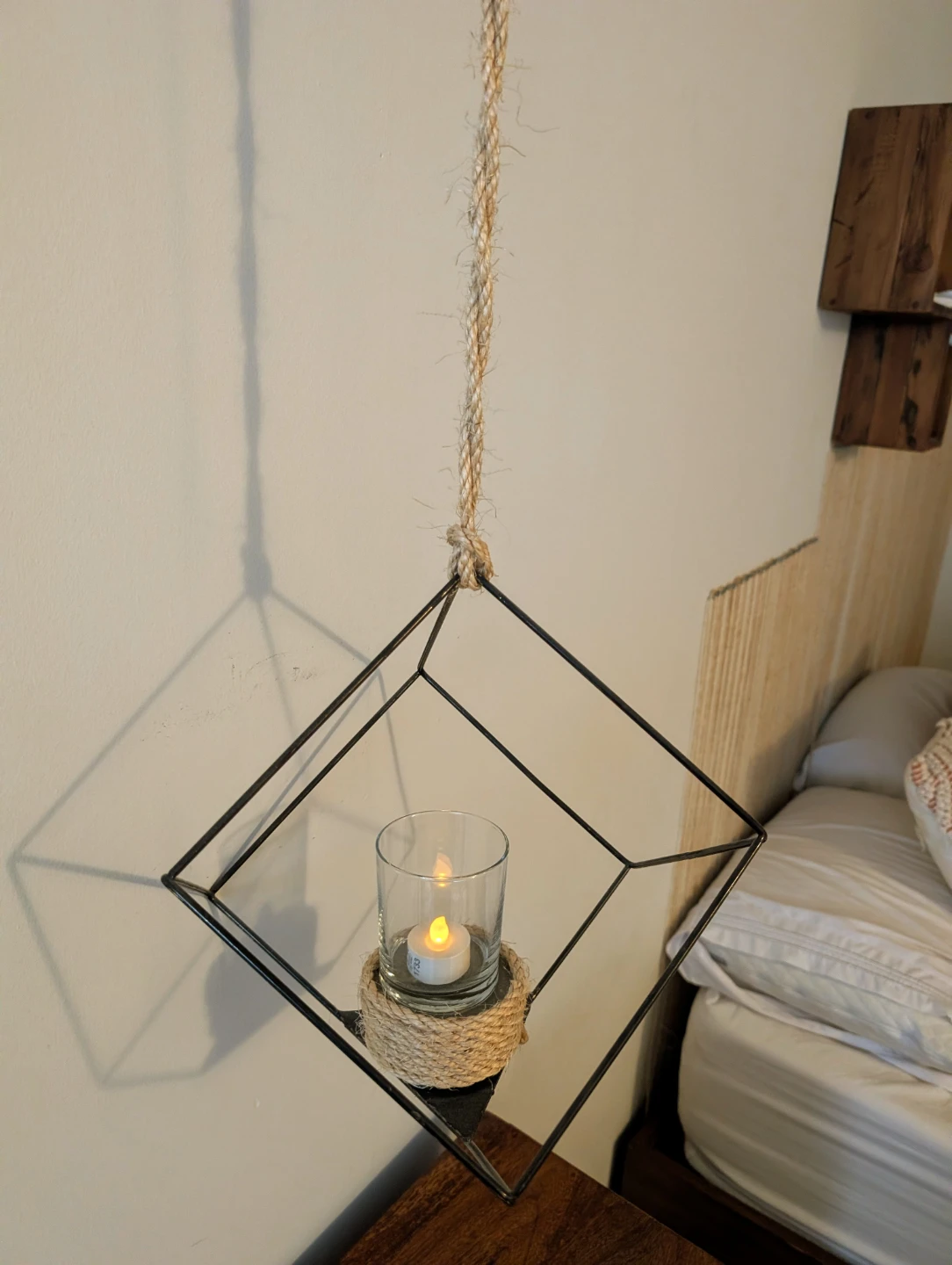 Rustic Hanging Candle Holder with Wooden Mount - photo 3