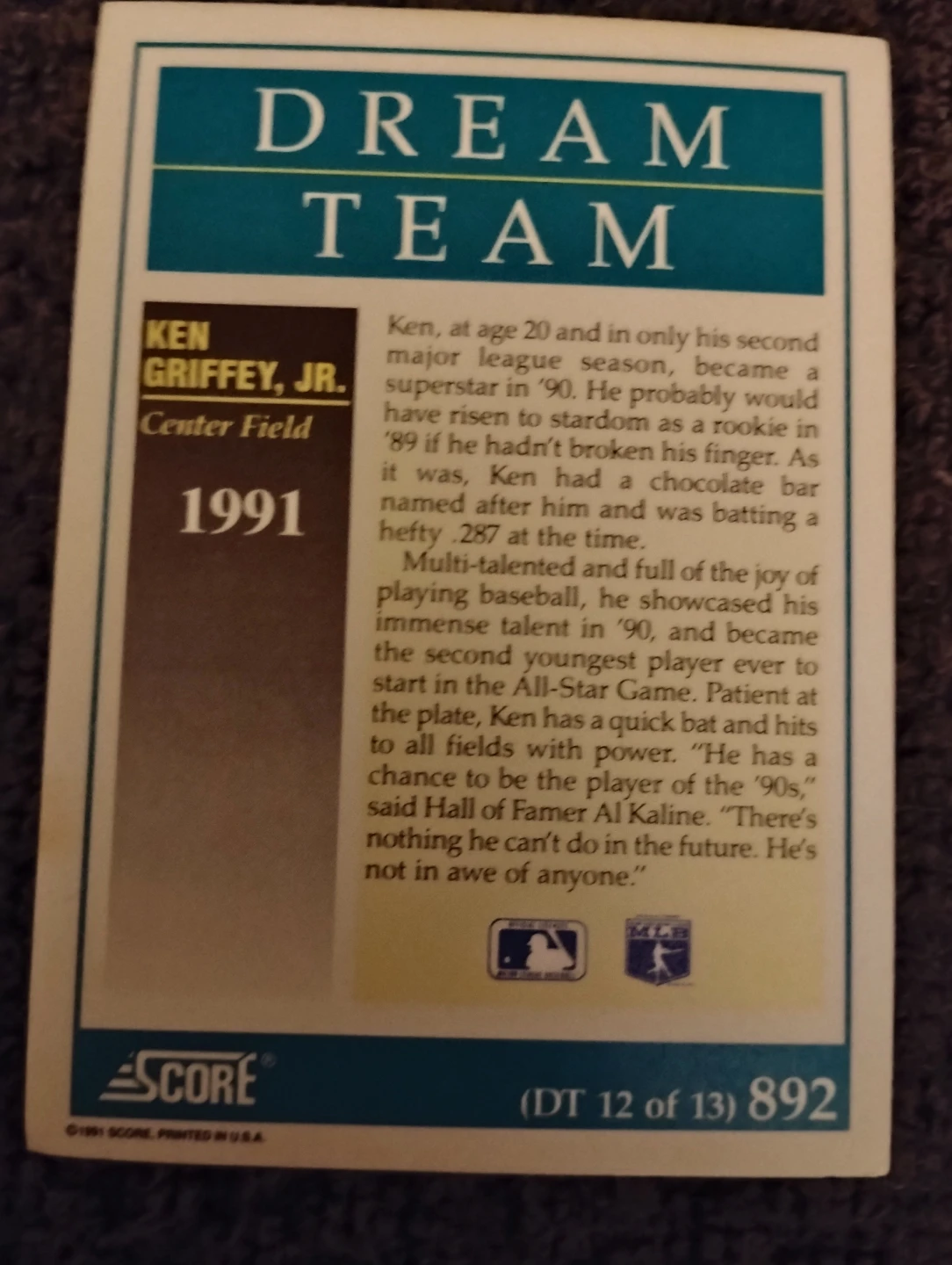 VINTAGE!! DREAM TEAM BASEBALL CARD - KEN GRIFFEY JR. - photo 2