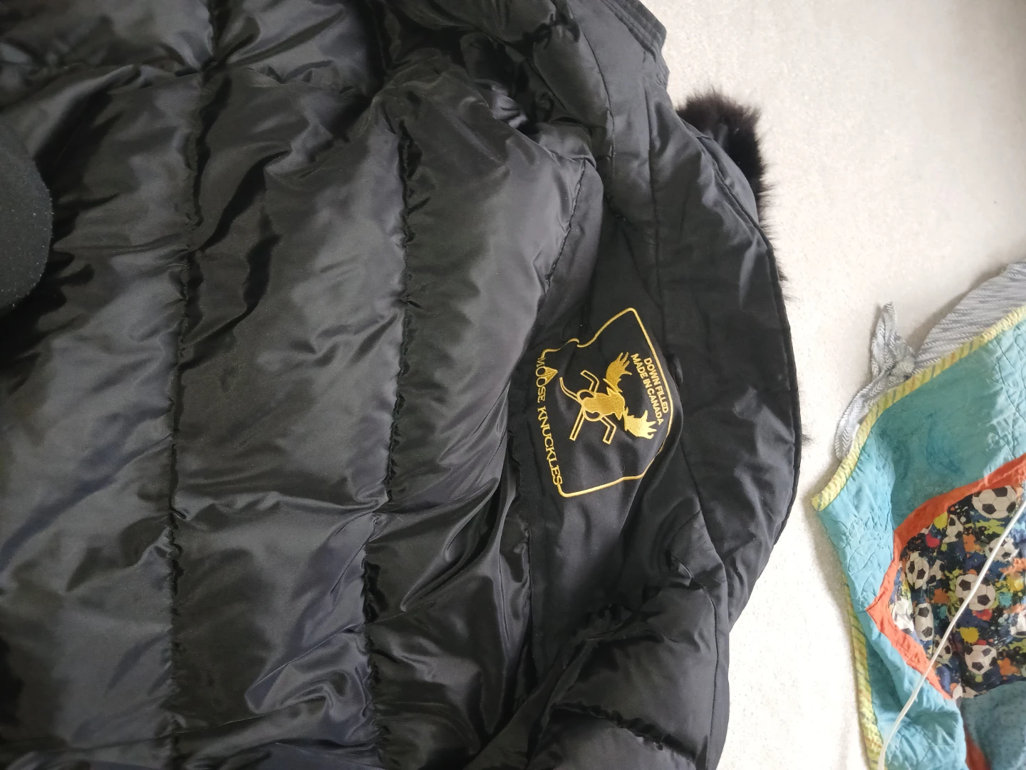 Moose Knuckles Black Down Padded Bomber Jacket