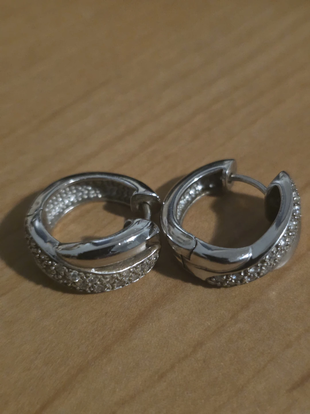 Silver Hoop Earrings with Rhinestones Stamped 925