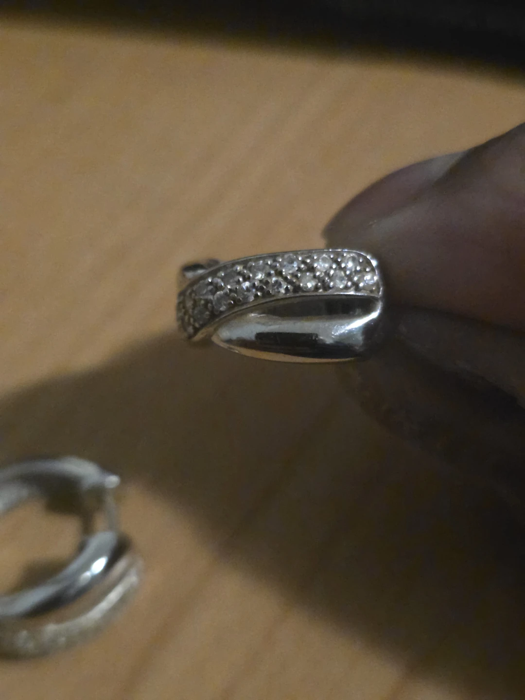 Silver Hoop Earrings with Rhinestones Stamped 925 - photo 2