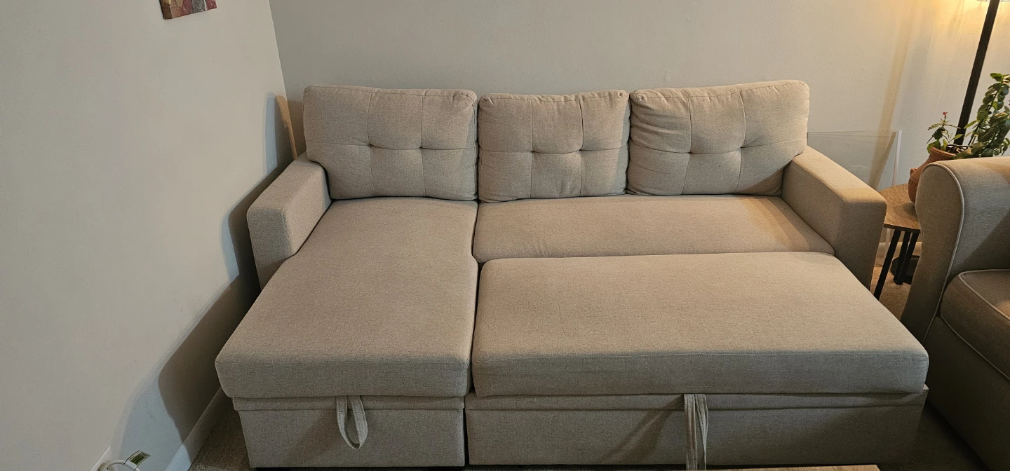 Beige Sleeper Sectional Sofa with Storage - photo 2