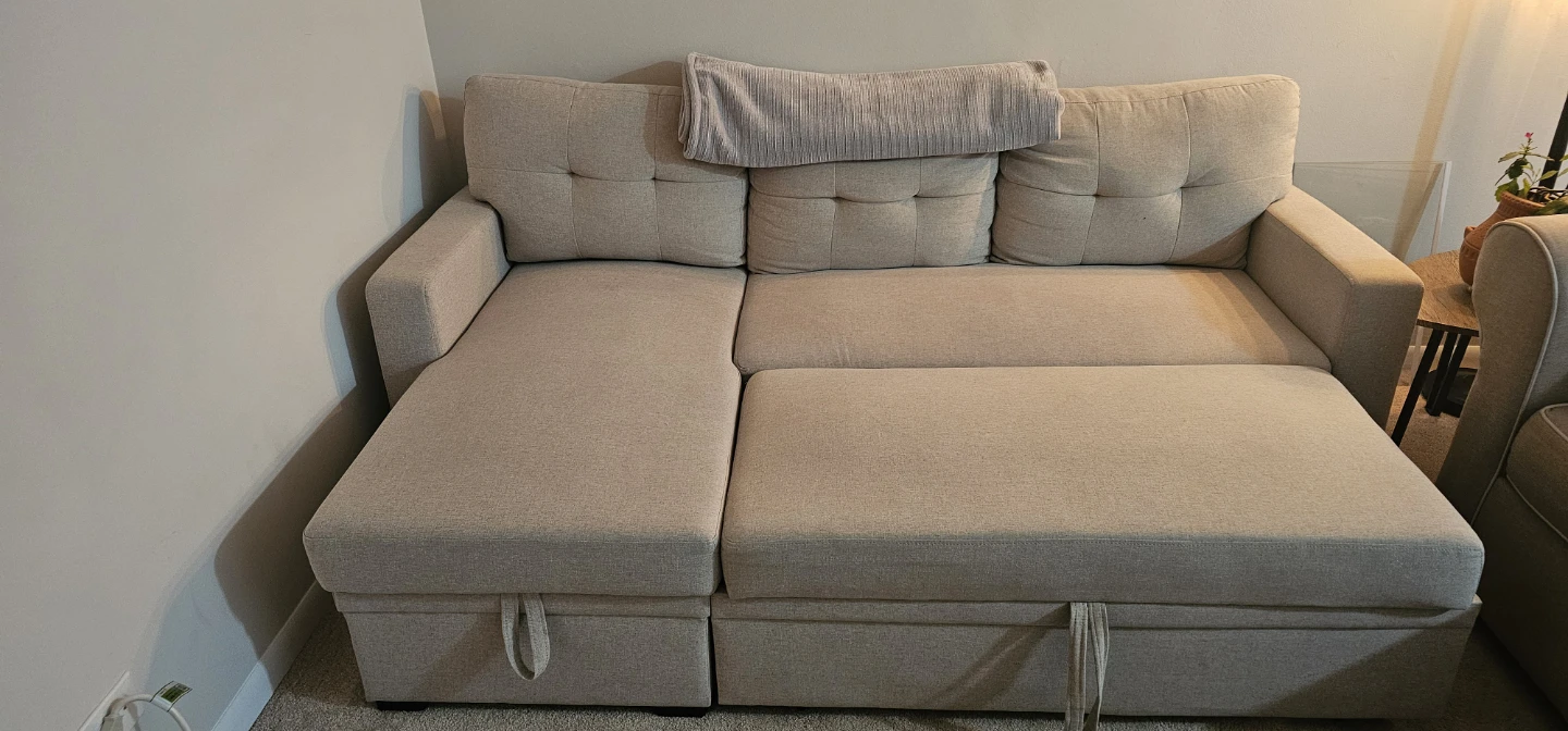 Beige Sleeper Sectional Sofa with Storage - photo 3