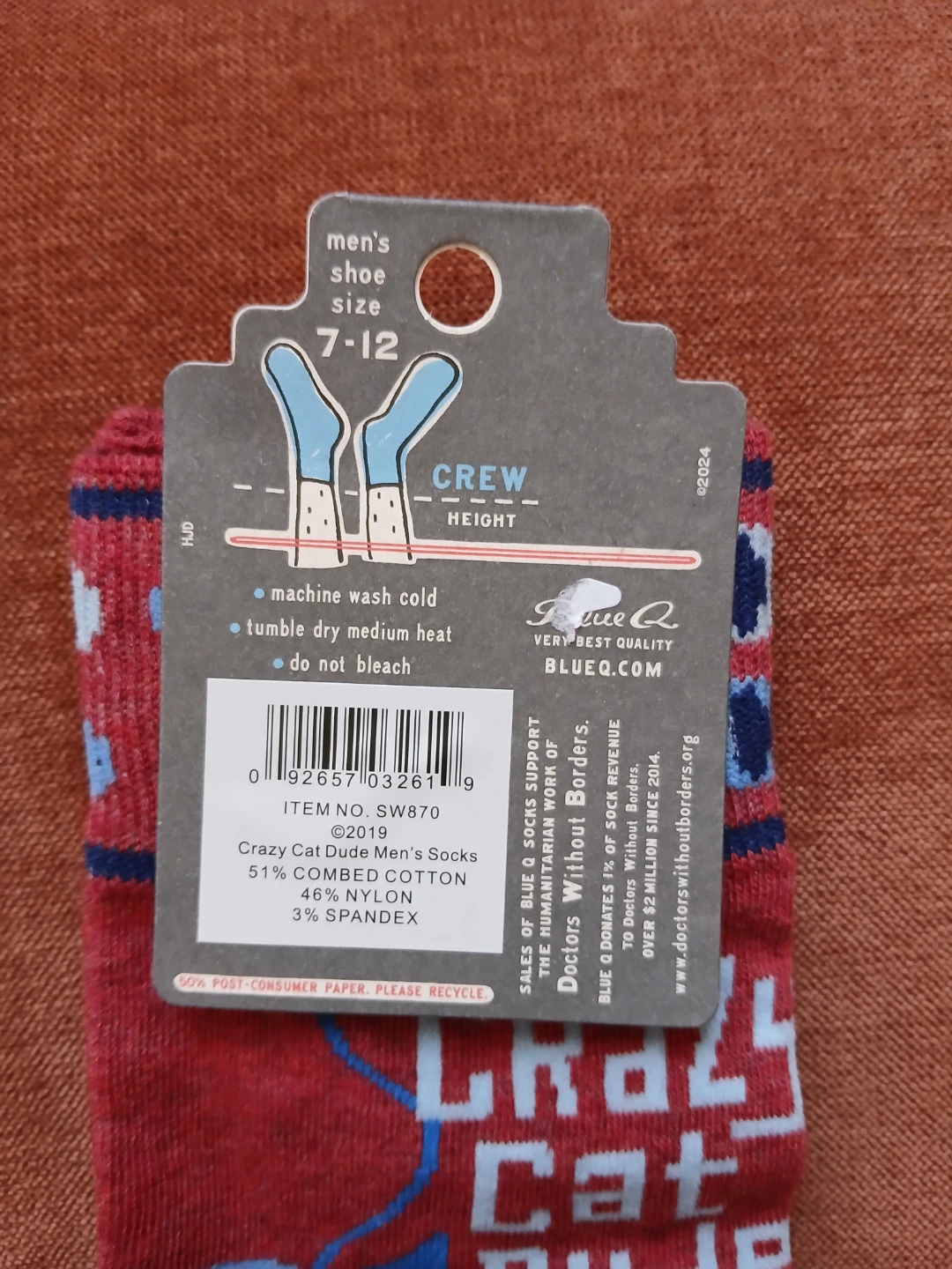 Blue Q Crazy Cat Dude Men's Crew Socks Size 7-12 - photo 3