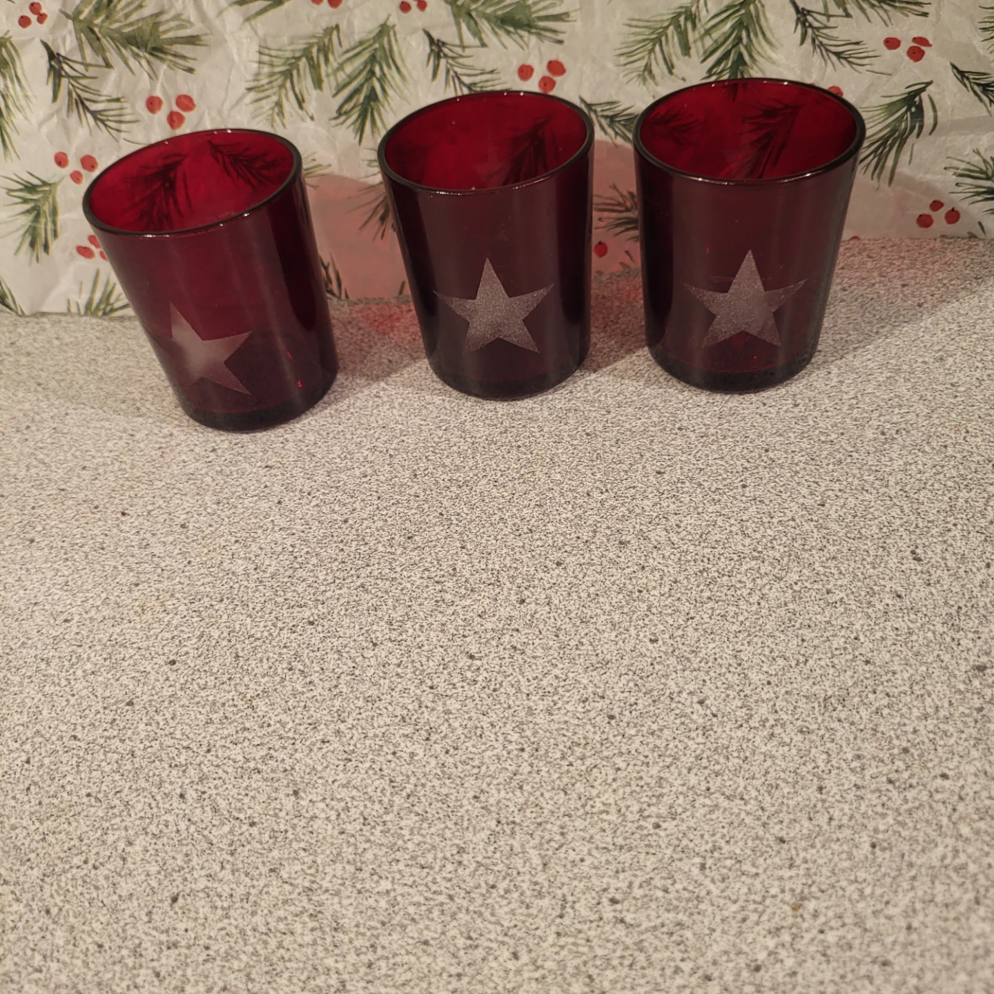 Red Glass Candle Holders with Star Design