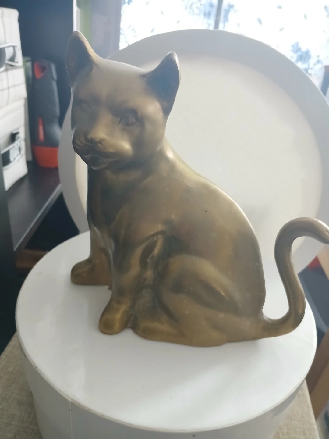Vintage Traditional Brass Cat Sculpture, c. Mid 20th Century