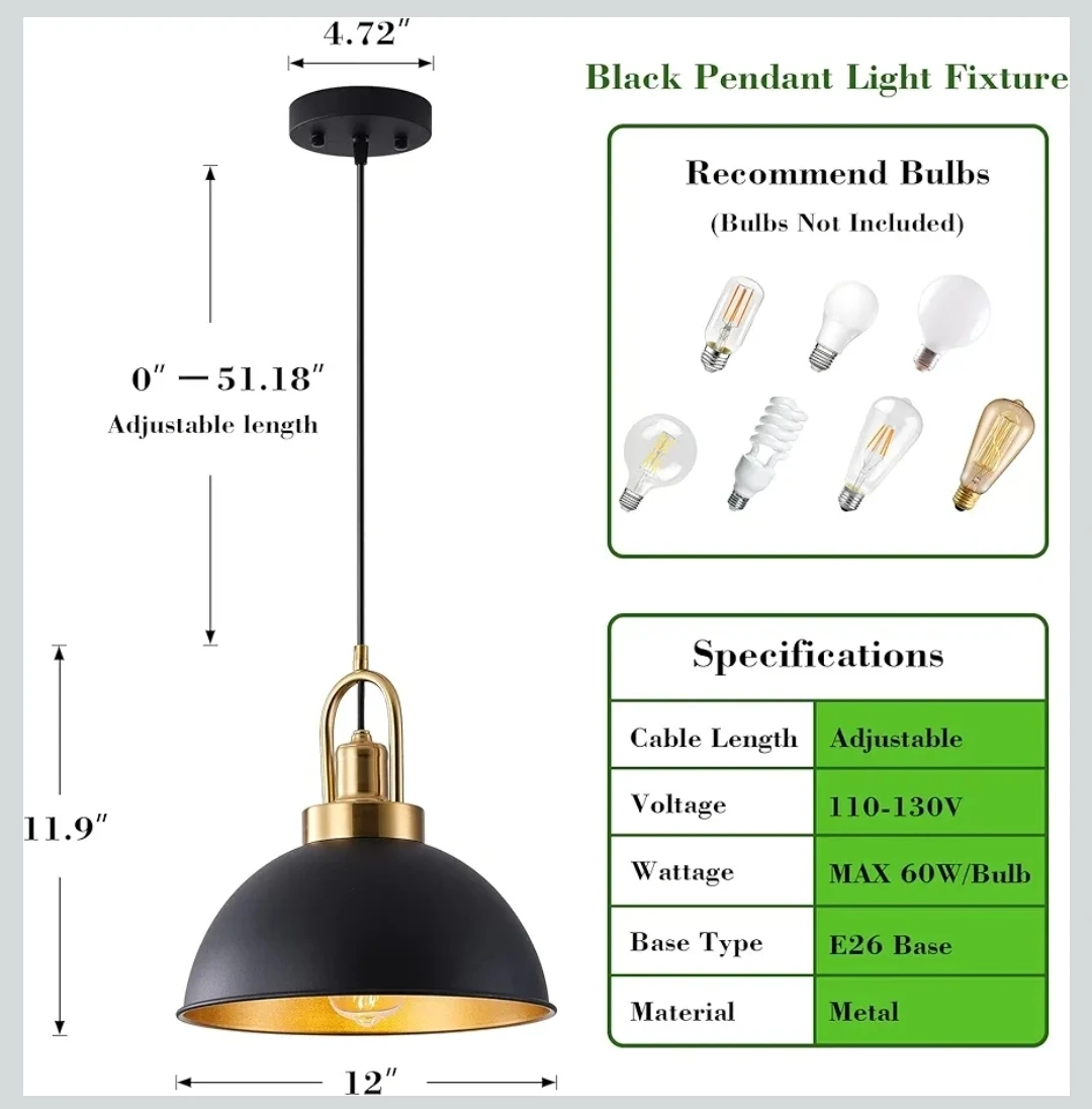 Febeleven Pack of 2 Farmhouse Pendant Light - photo 3
