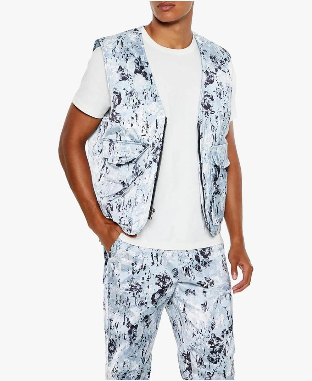 Forever 21 Men’s Abstract Print Cargo Vest, Small & Large