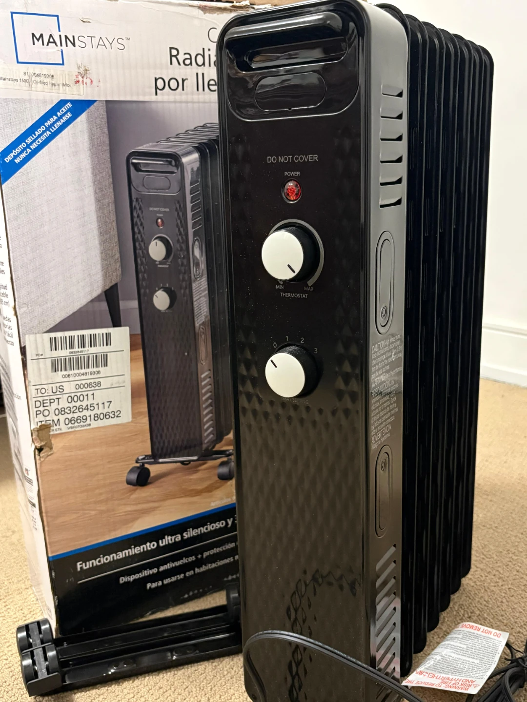 🥕Mainstays Oil-Filled Radiator Heater - Black - photo 3