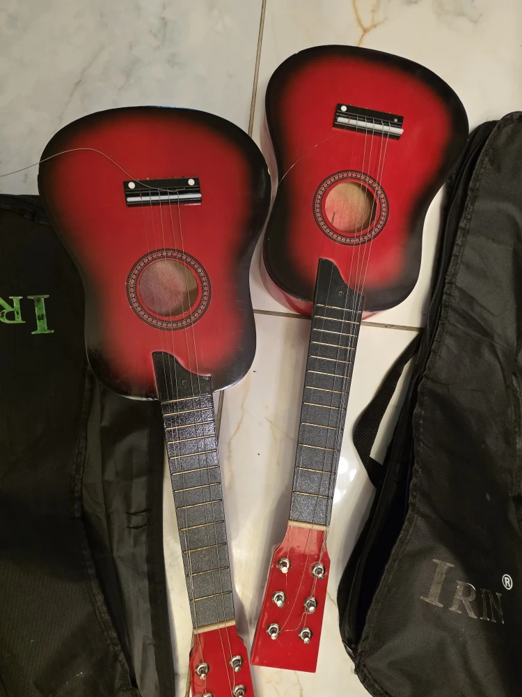 Wooden Red Acoustic kids Guitars with Bags (2)