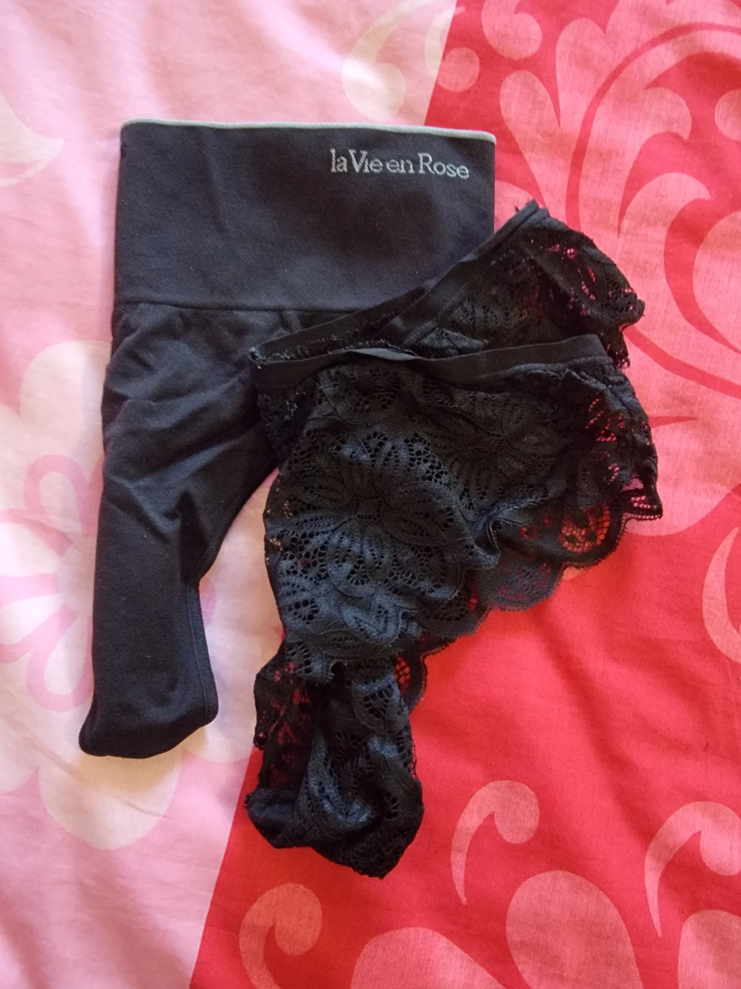 La Vie en Rose Black Lace Bralette and Thong Set