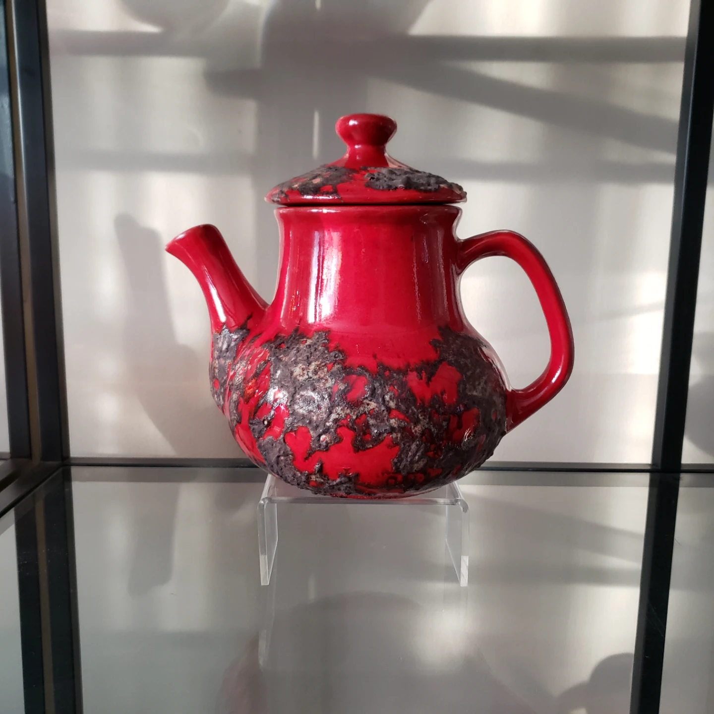 Red Ceramic Teapot with lava texture