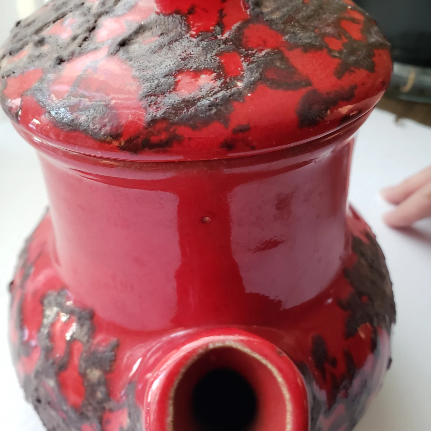 Red Ceramic Teapot with lava texture - photo 3