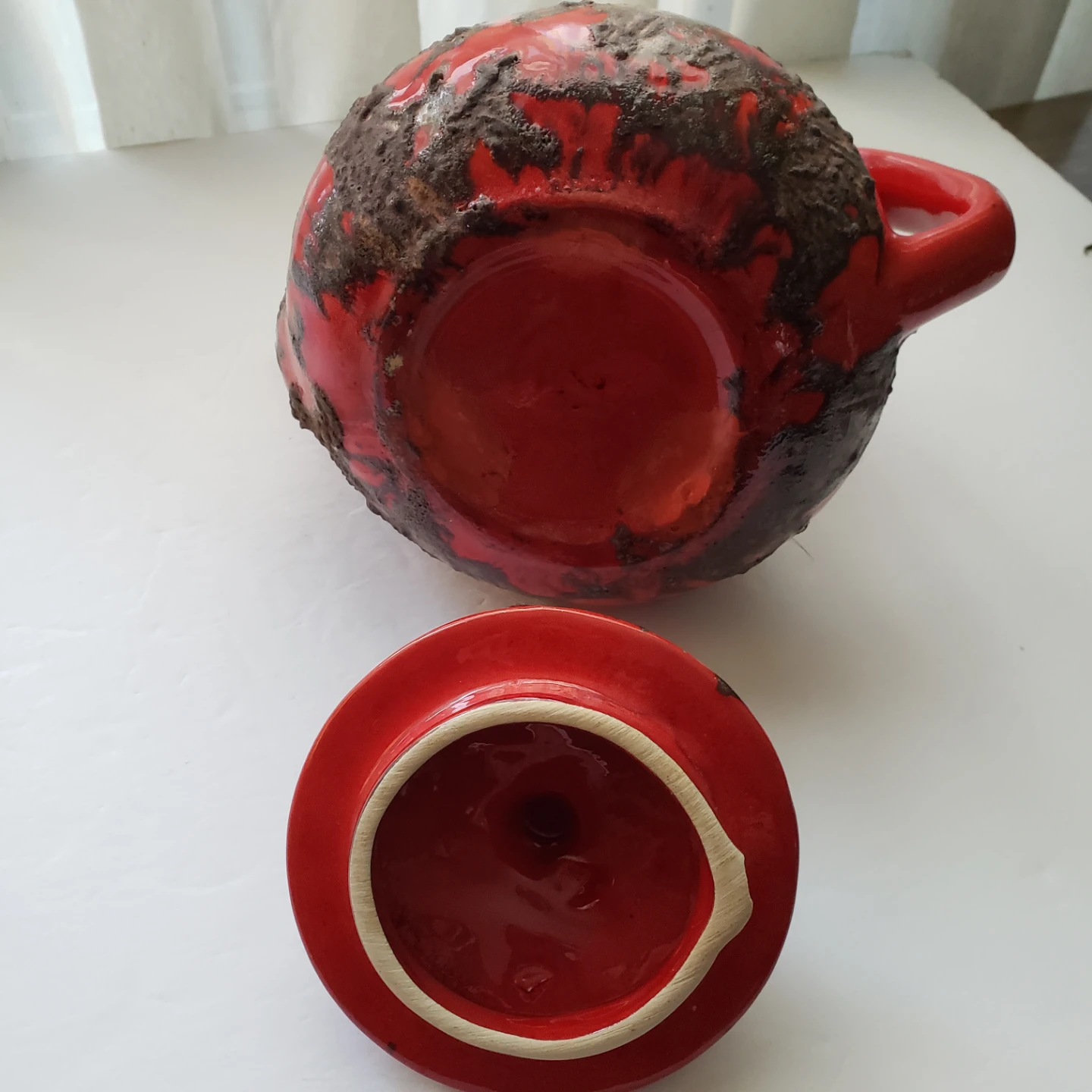 Red Ceramic Teapot with lava texture - photo 5