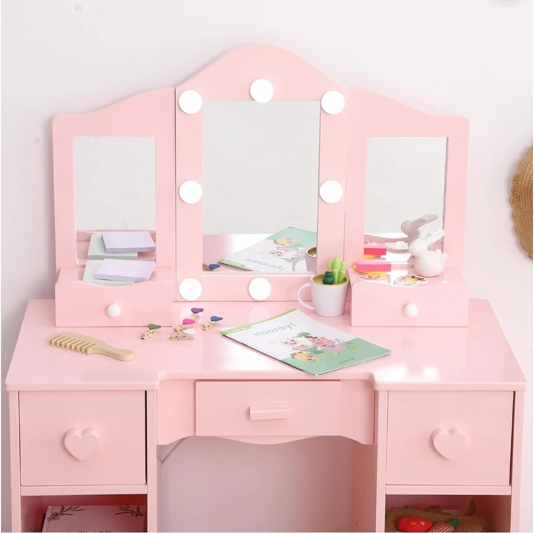 Pink Vanity Makeup Dressing Table with Lights & Stool - photo 2