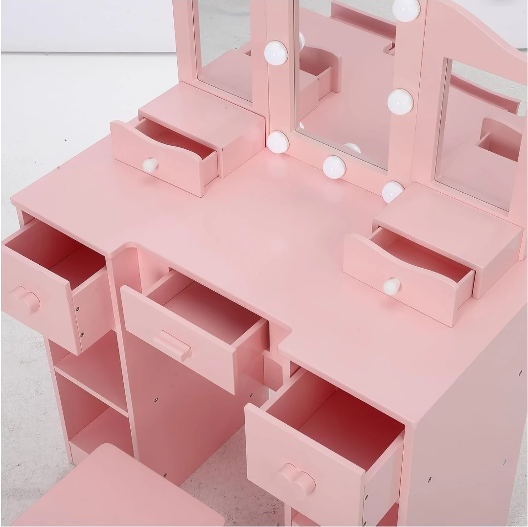 Pink Vanity Makeup Dressing Table with Lights & Stool - photo 3