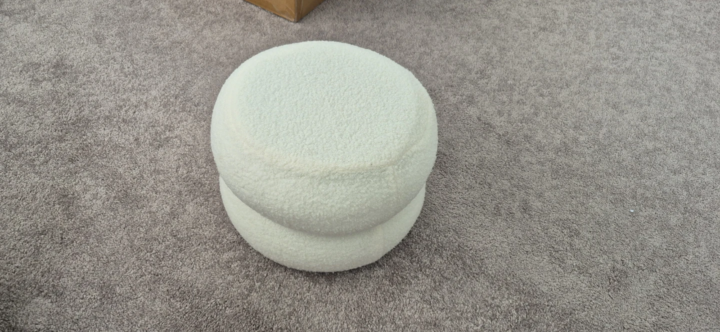 Small Round Boucle Ottoman - Ivory - photo 2