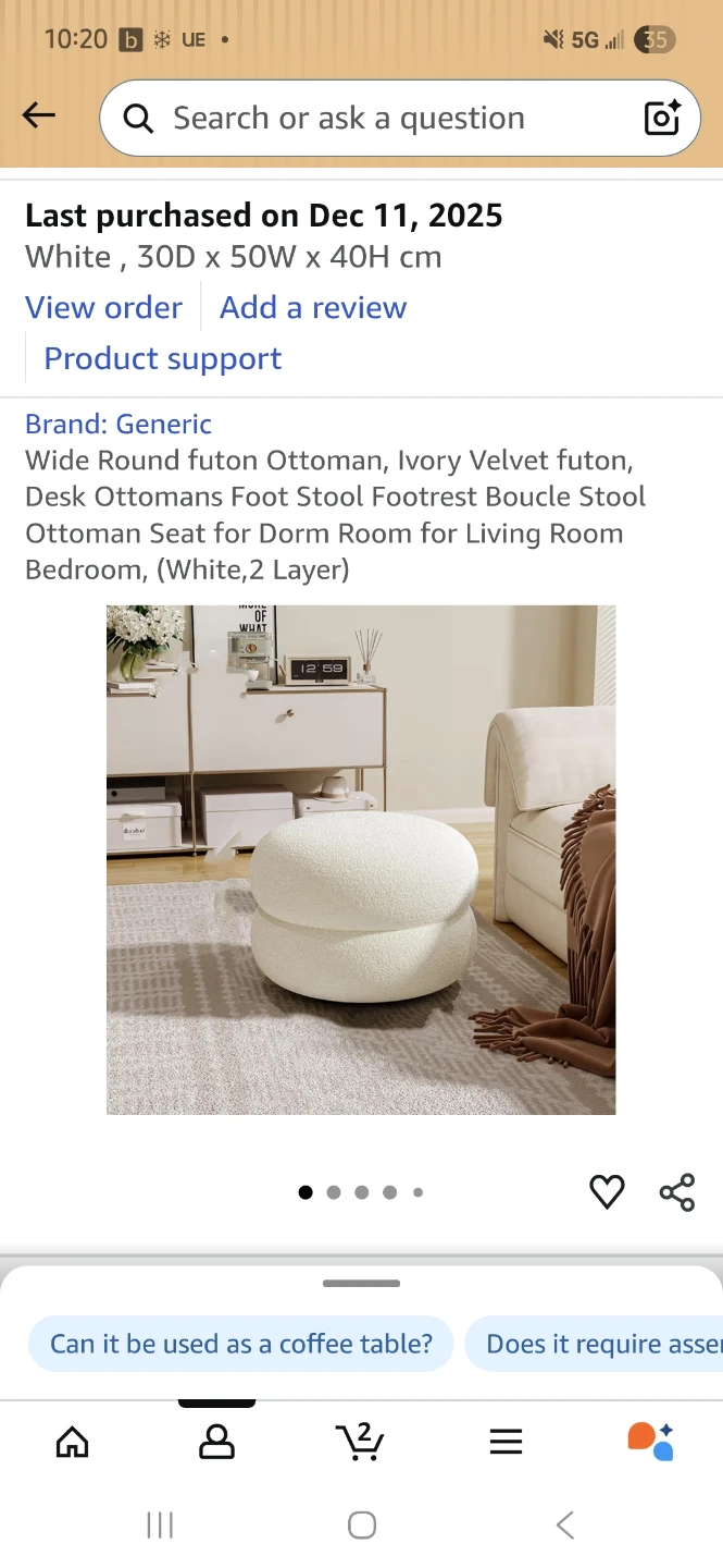 Small Round Boucle Ottoman - Ivory - photo 3