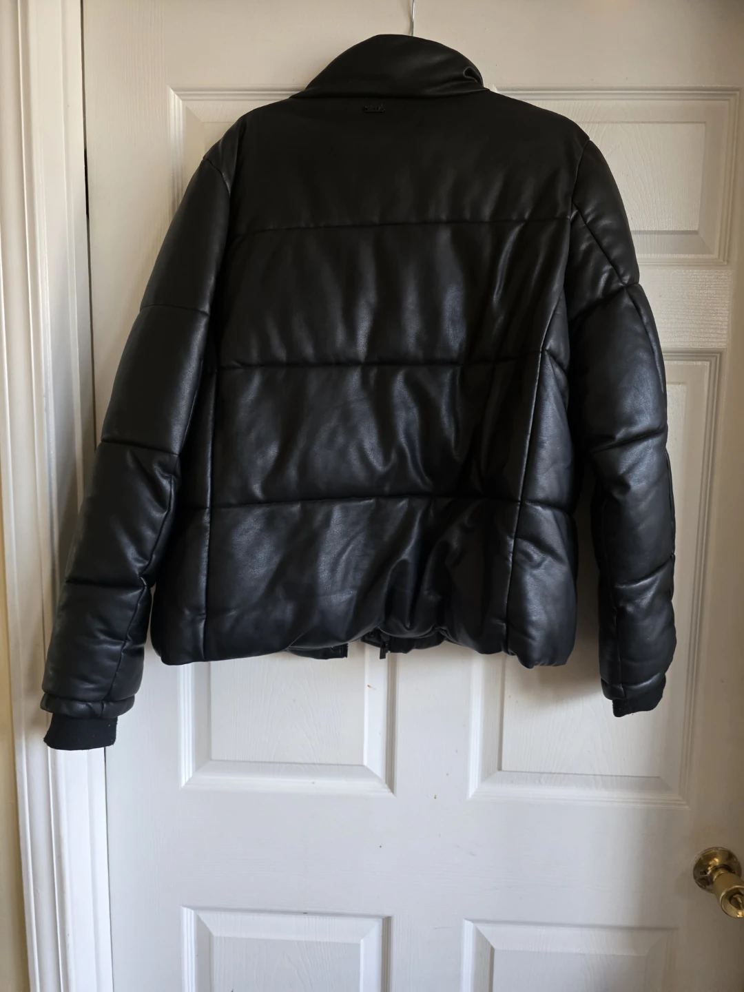 Black Faux Leather Puffer Jacket - photo 2