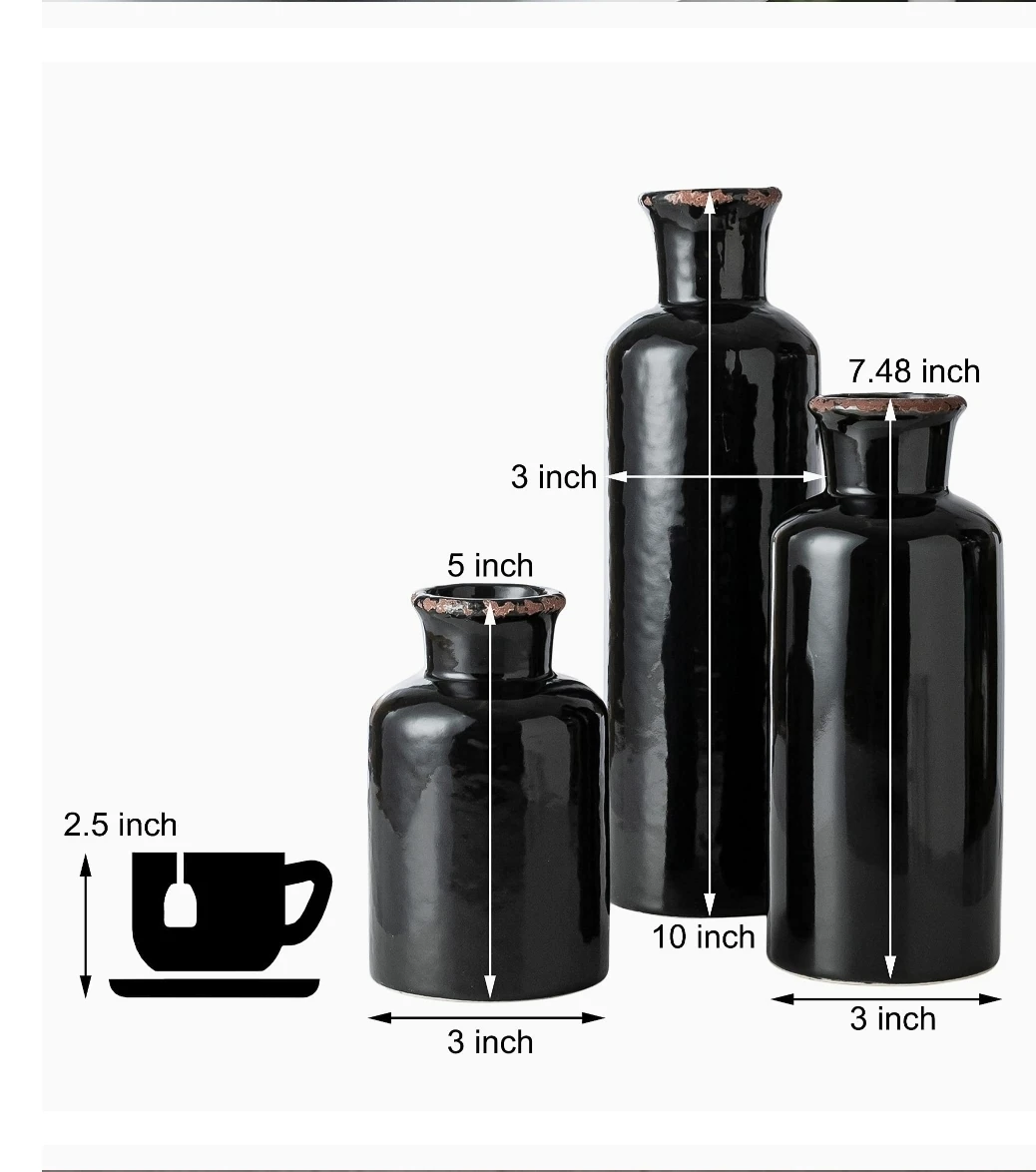 🥕Black Decorative Vases x3 - photo 4