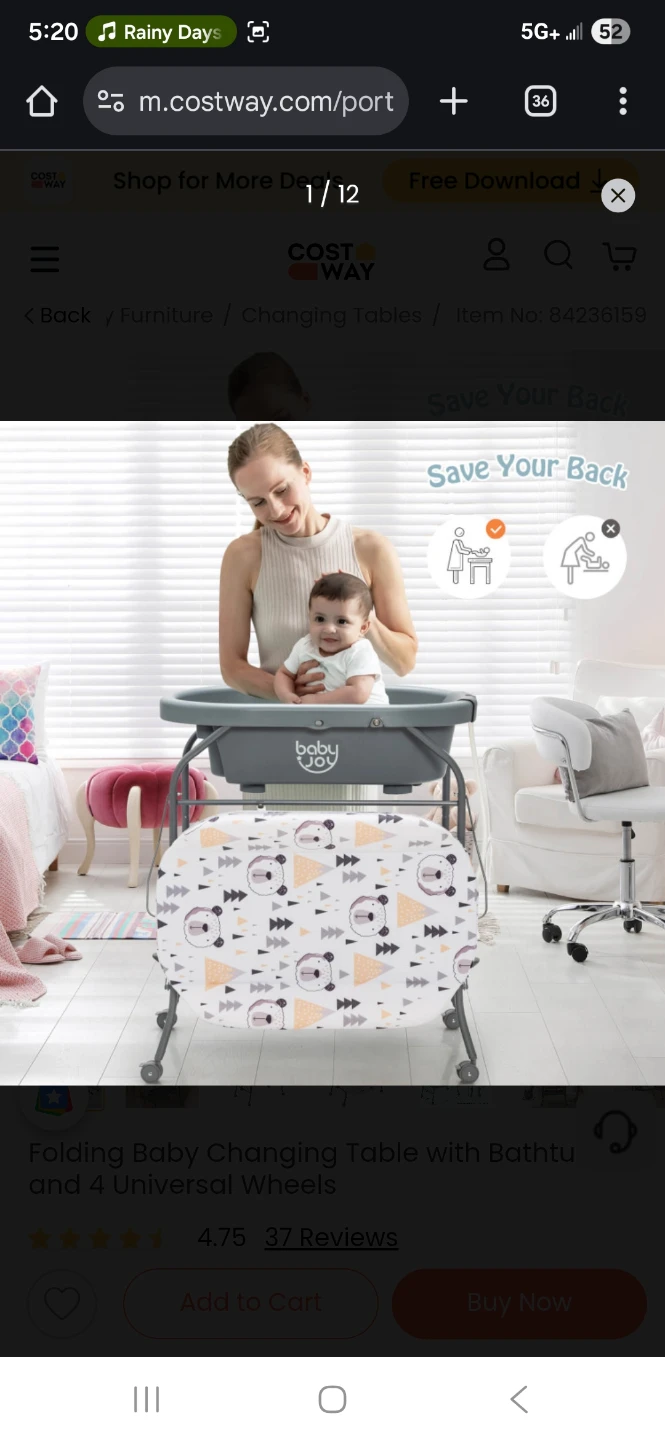 Baby Joy Folding Baby Changing Table with Bathtub
