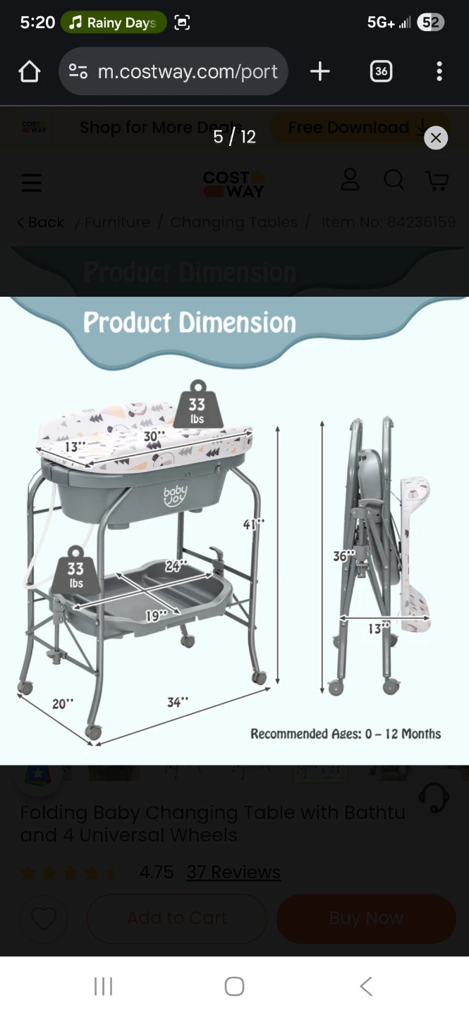 Baby Joy Folding Baby Changing Table with Bathtub - photo 4