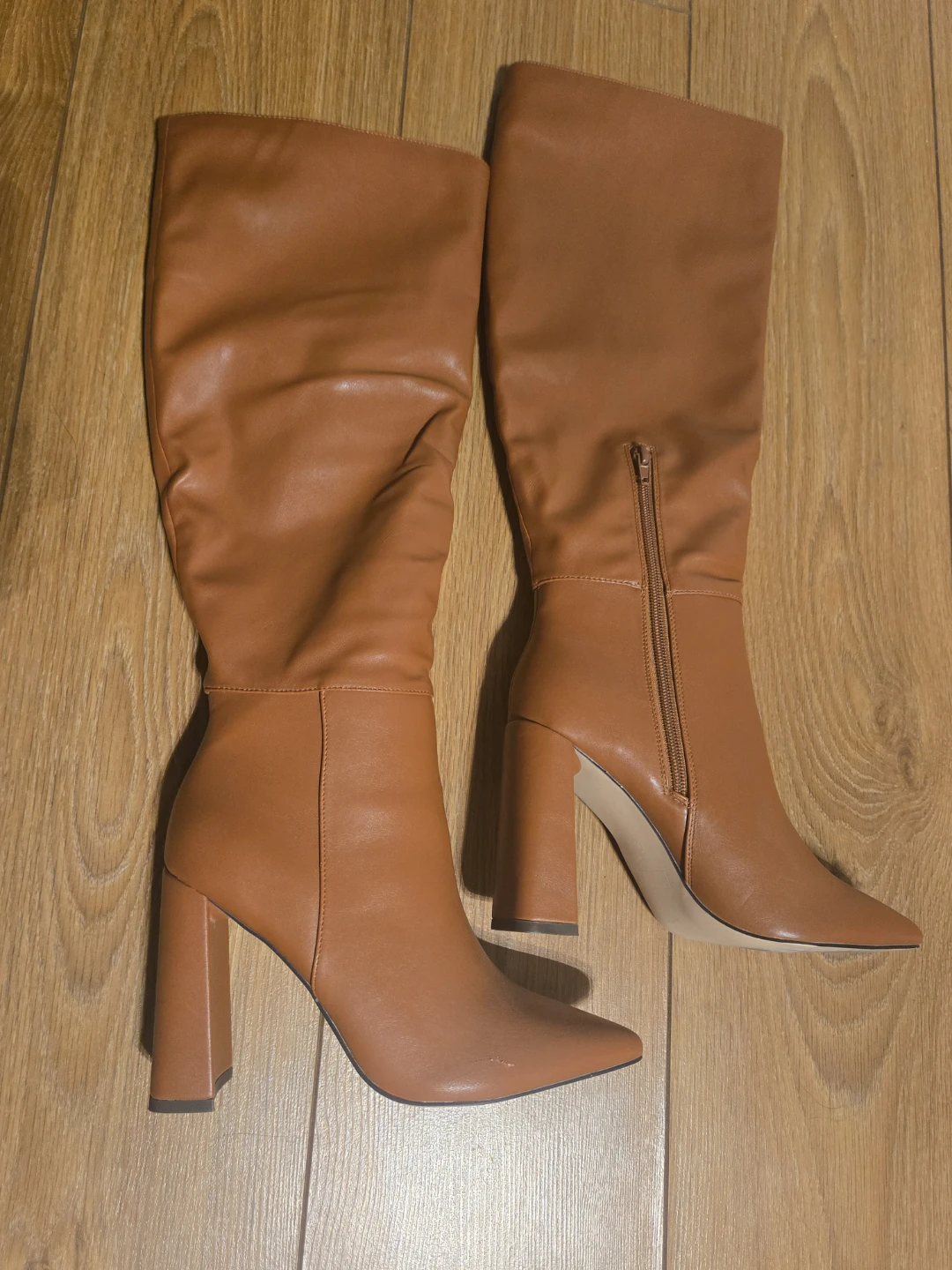 Brown Faux Leather Knee-High Boots - photo 4