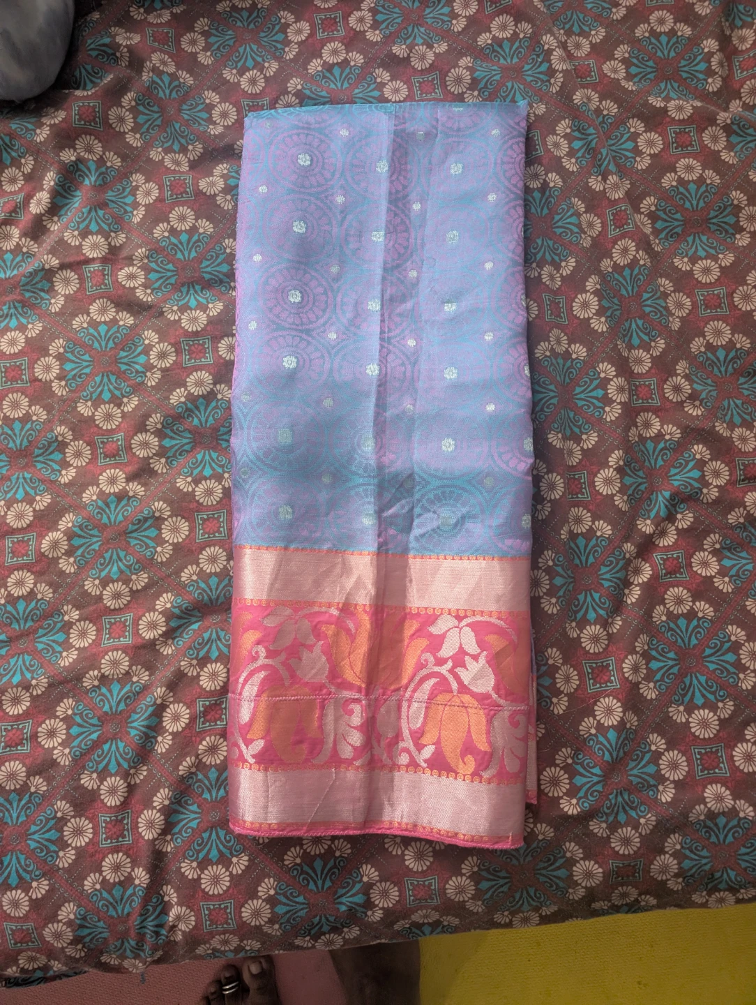 Light Blue and Pink Saree with Blouse Piece - photo 5