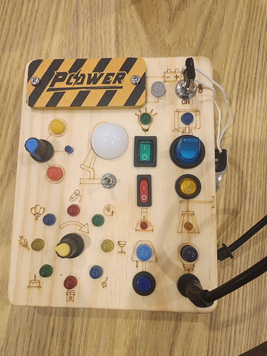 Wooden Activity Board with Switches and Knobs