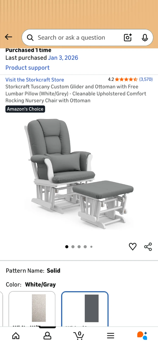 Storkcraft Tuscany Glider and Ottoman - White/Gray
