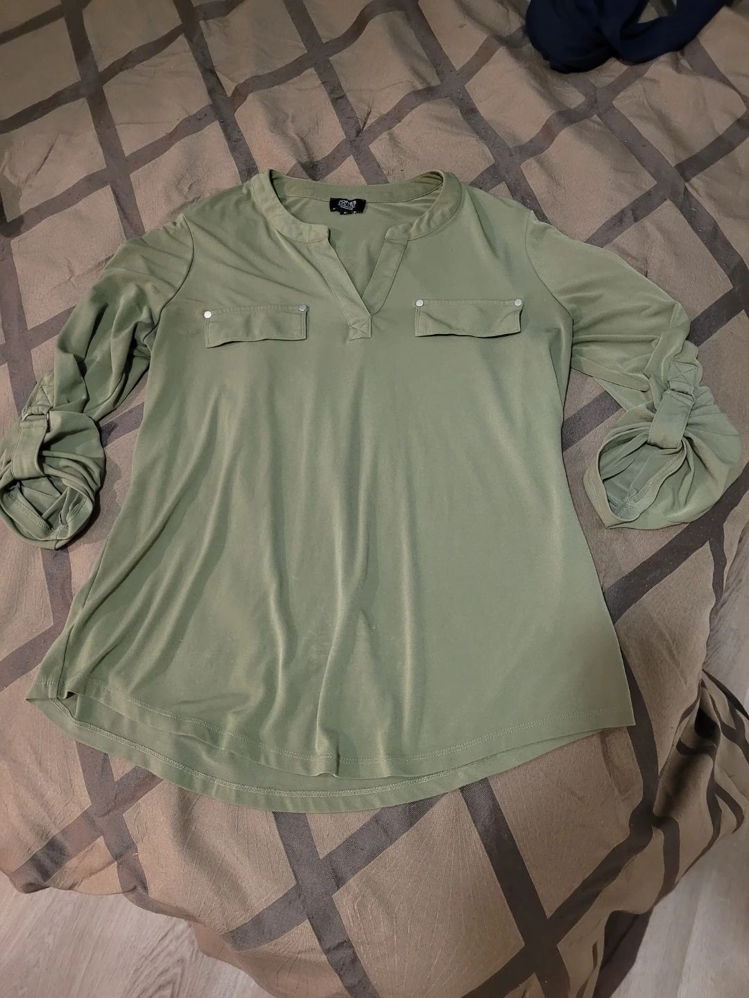 Jones Olive Green Roll Tab Sleeve Top