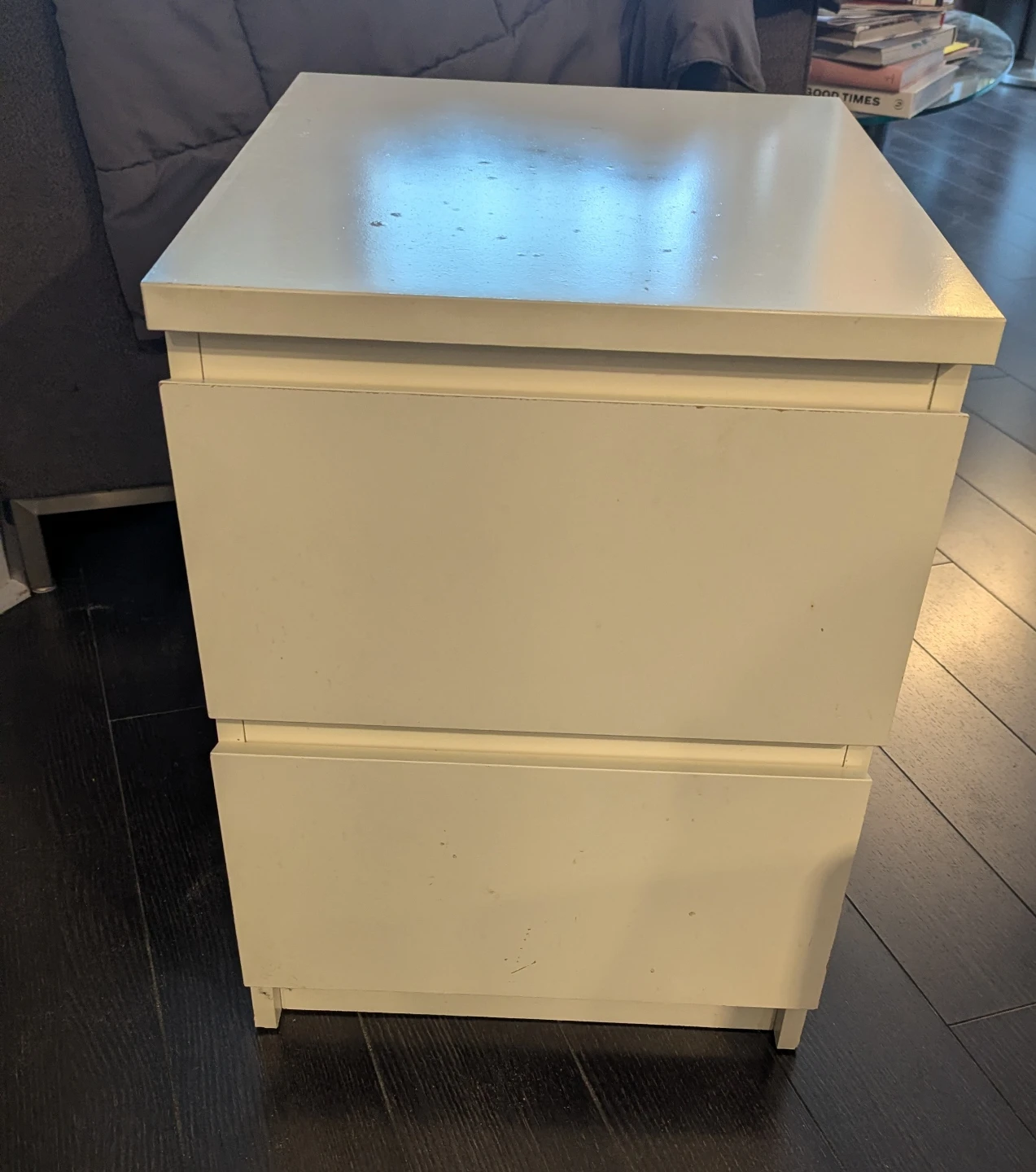 White IKEA Malm Nightstand w/Tempered Glass Top