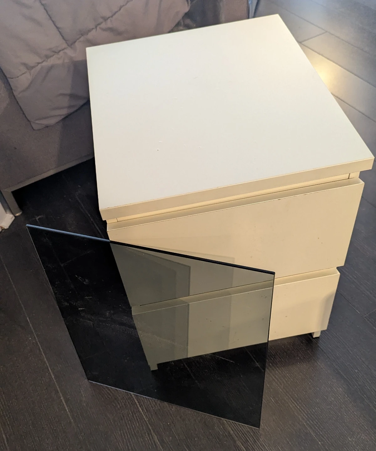 White IKEA Malm Nightstand w/Tempered Glass Top - photo 3