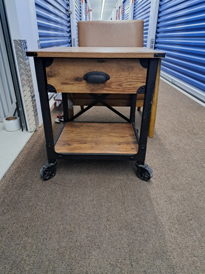 Industrial End Table with Drawer & Wheels