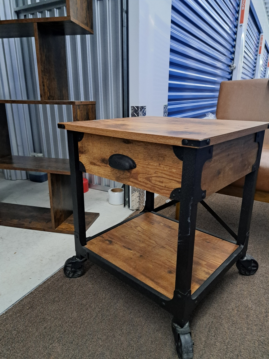 Industrial End Table with Drawer & Wheels - photo 2