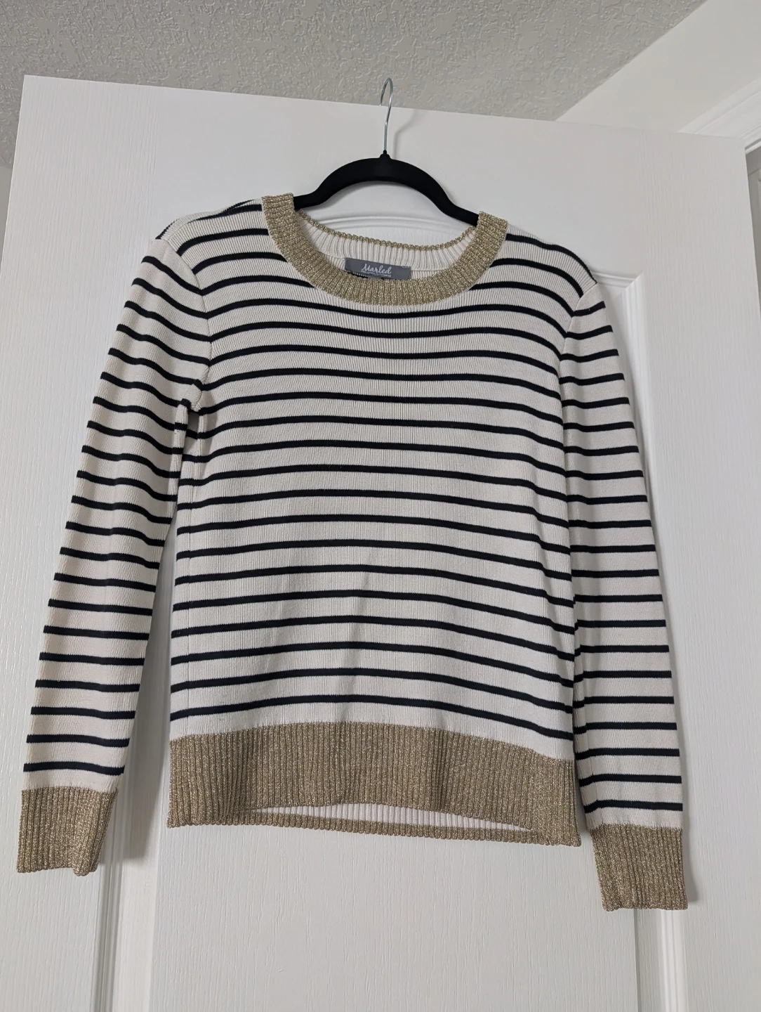 Marled Striped Sweater with Gold Accents