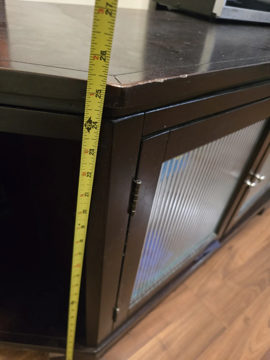 Dark Wood Corner TV Stand with Glass Doors - photo 5