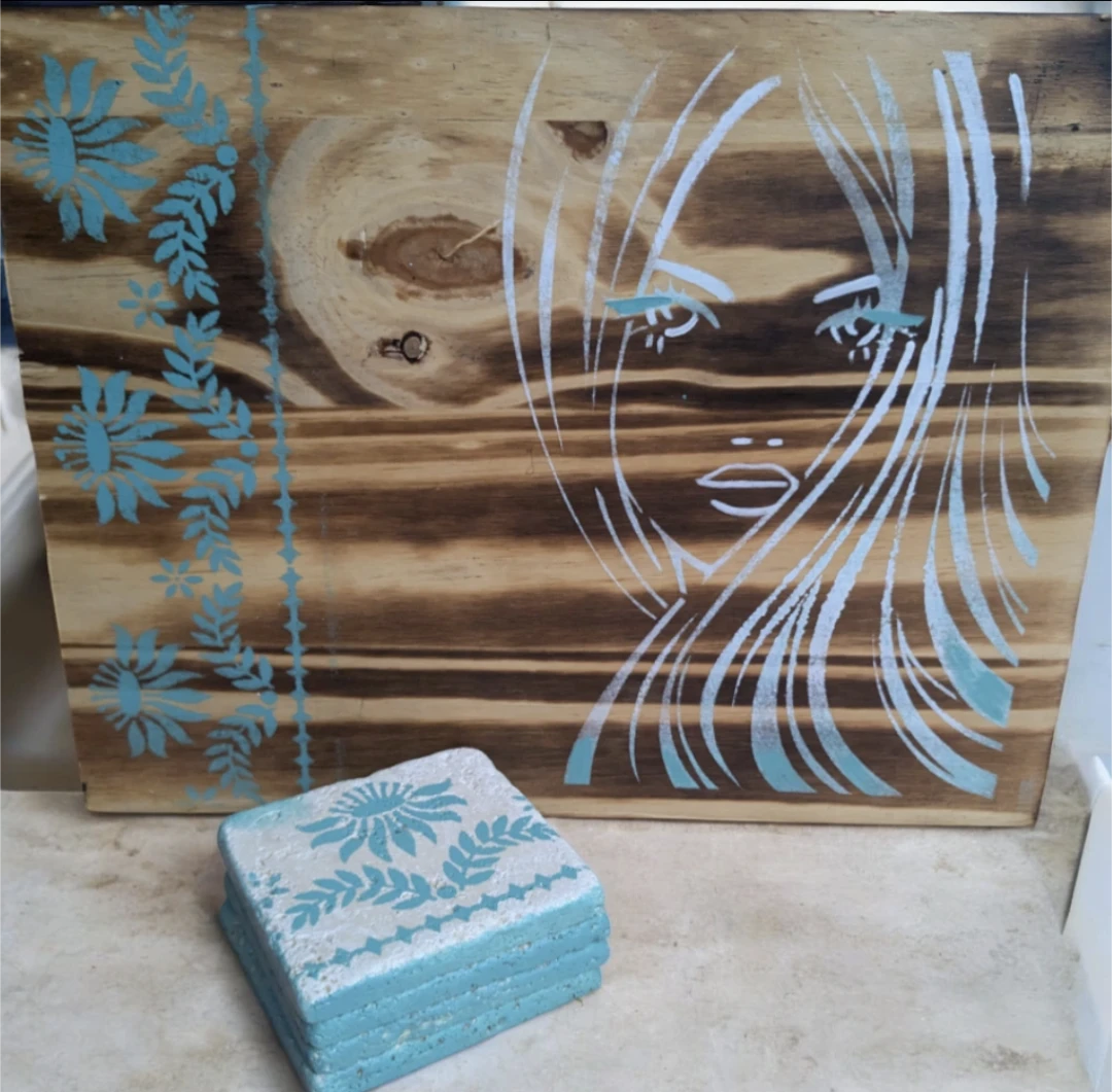 Hand painted Wooden Riser and Stone Coasters - photo 2