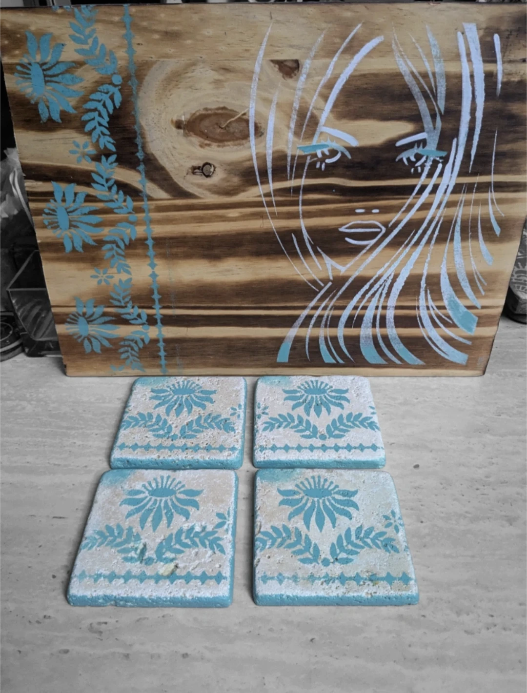 Hand painted Wooden Riser and Stone Coasters - photo 4